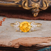 Elegant 6 Prong Round Cut Cluster Citrine Engagement Ring